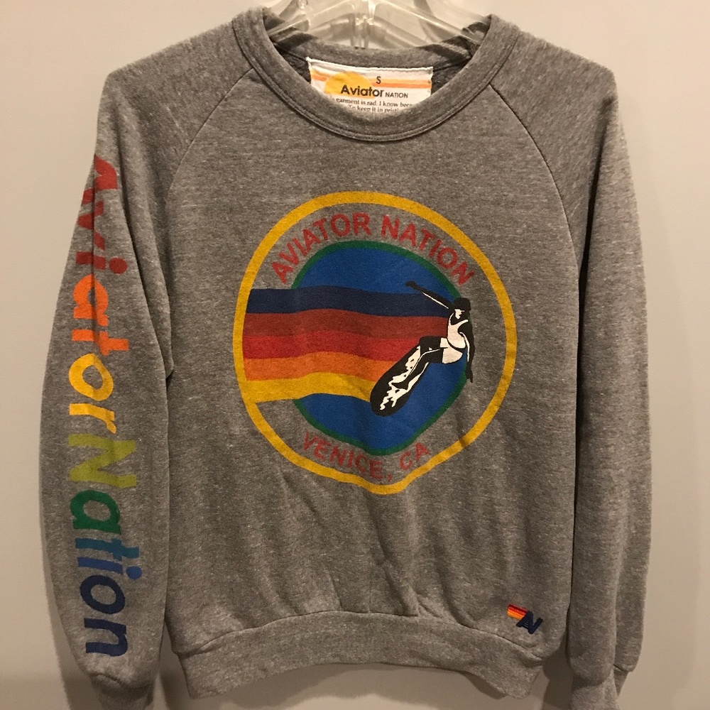 Aviator Nation Gray Sweatshirt with Multicolor Logo
